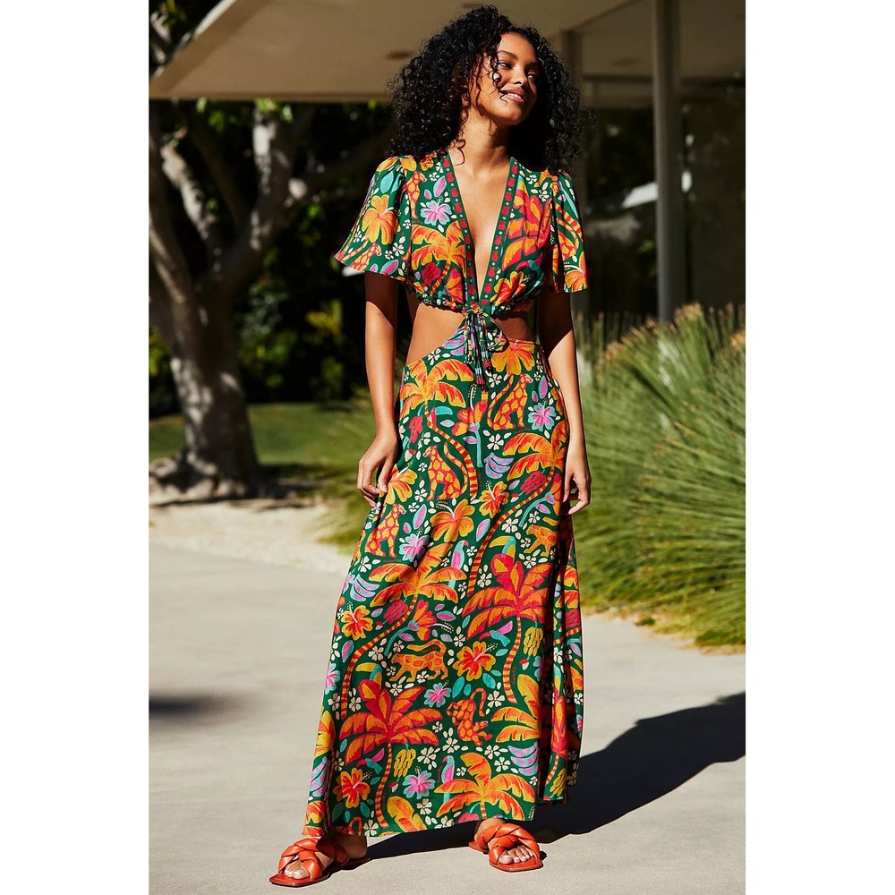 Farm Rio for Anthropologie Farm Rio Cut-Out Cover-Up Maxi Dress Green large